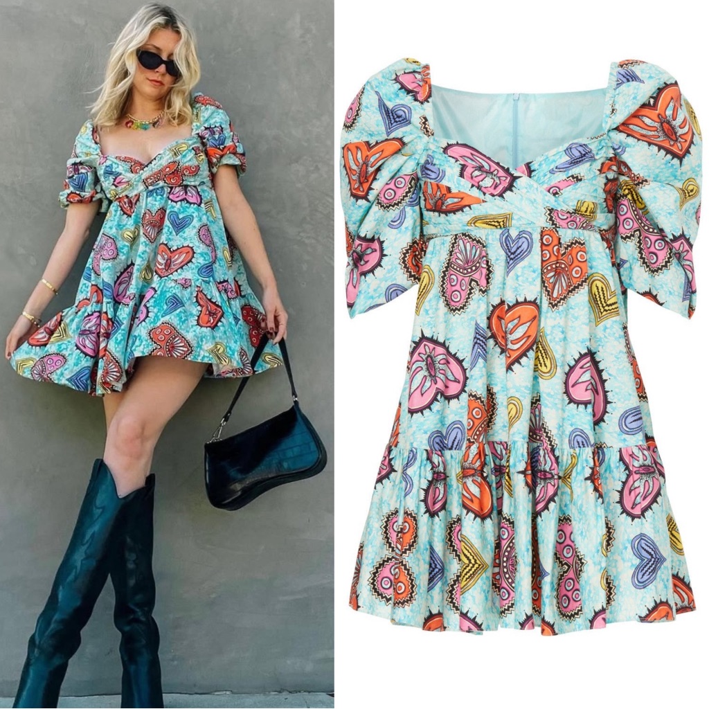 Autumn Adeigbo Sauda Babydoll Puff Sleeve Mini Dress Size 4 Blue Multi